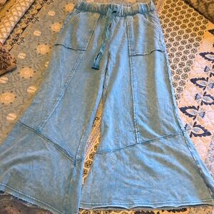 Zenana Outfitters Aqua Blue Knit Pants Comfy Med